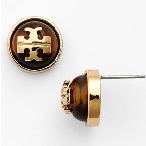 Tory Burch Tiger Eye Logo Raised Earrings
